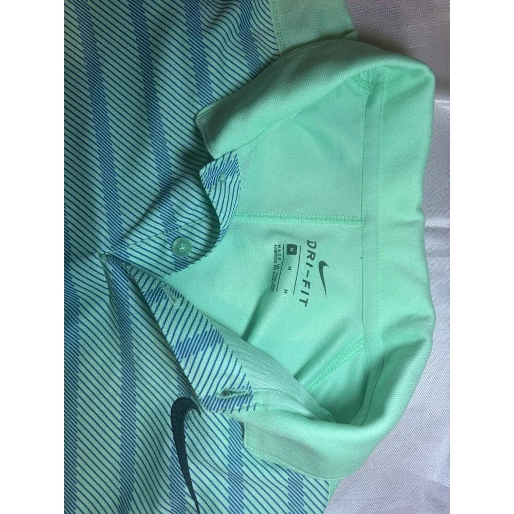 Nike Dri-FIT Men's Size M Short Sleeve Striped Golf Polo Shirt Mint Green Blue